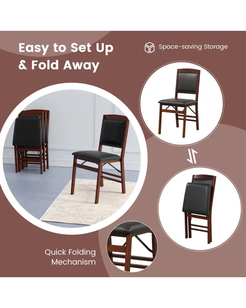 Set of 2 Folding Dining Chairs with Padded Seat and High Backrest-Brown - Brown - Dining Chairs