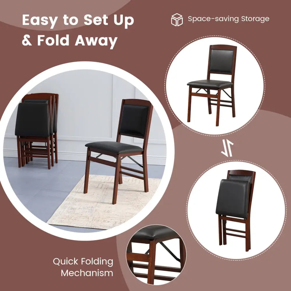 Set of 2 Folding Dining Chairs with Padded Seat and High Backrest-Brown - Brown - Dining Chairs