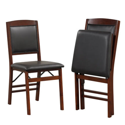 Set of 2 Folding Dining Chairs with Padded Seat and High Backrest-Brown - Brown - Dining Chairs