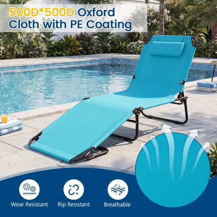 Set of 2 Folding Face Down Tanning Chair with Face Hole 3 Removable Pillows-Navy - Navy - Beach & Lawn Chairs