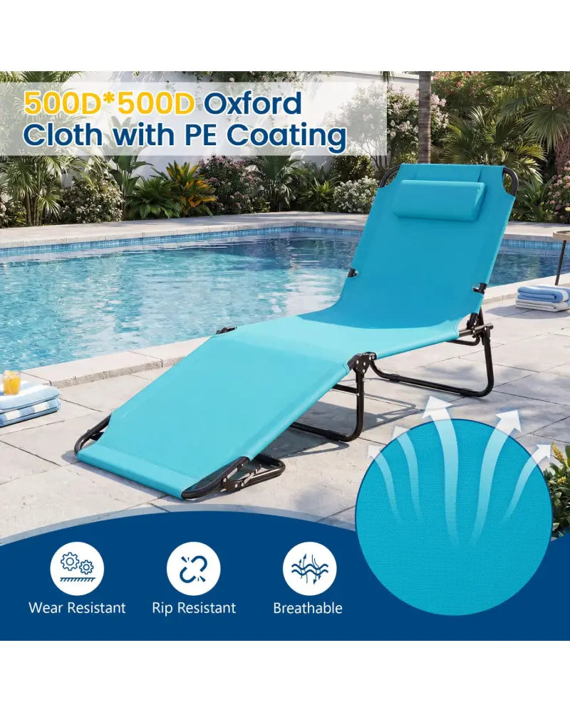 Set of 2 Folding Face Down Tanning Chair with Face Hole 3 Removable Pillows-Navy - Navy - Outdoor Chaise Lounges