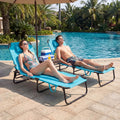 Set of 2 Folding Face Down Tanning Chair with Face Hole 3 Removable Pillows-Navy - Navy - Beach & Lawn Chairs