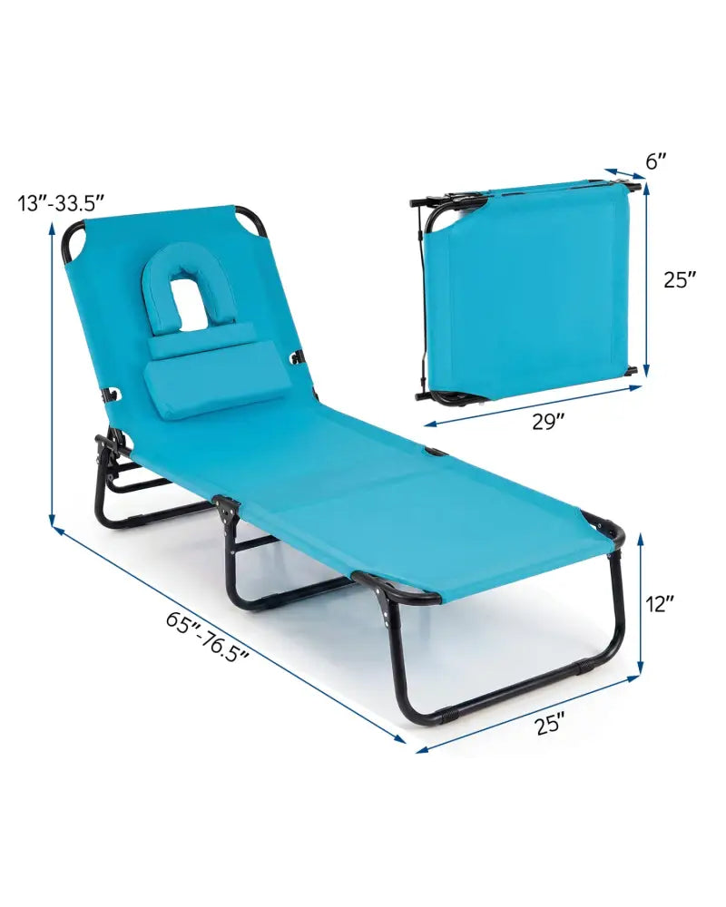 Set of 2 Folding Face Down Tanning Chair with Face Hole 3 Removable Pillows-Navy - Navy - Outdoor Chaise Lounges