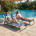 Set of 2 Folding Face Down Tanning Chair with Face Hole 3 Removable Pillows-Blue and Green - Blue & Green - Beach &