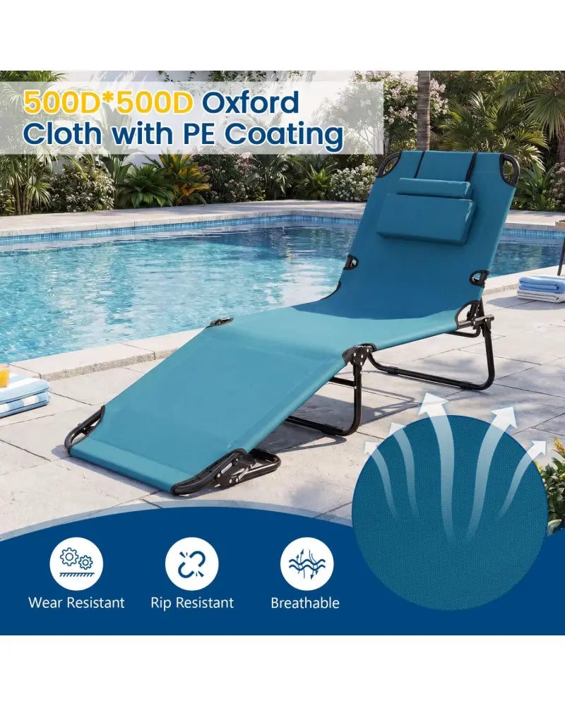 Set of 2 Folding Face Down Tanning Chair with Face Hole 3 Removable Pillows-Blue - Blue - Outdoor Chaise Lounges