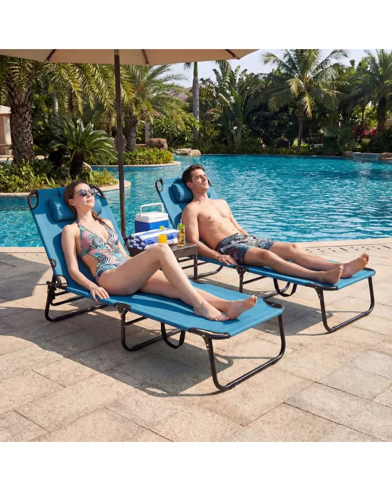 Set of 2 Folding Face Down Tanning Chair with Face Hole 3 Removable Pillows-Blue - Blue - Outdoor Chaise Lounges