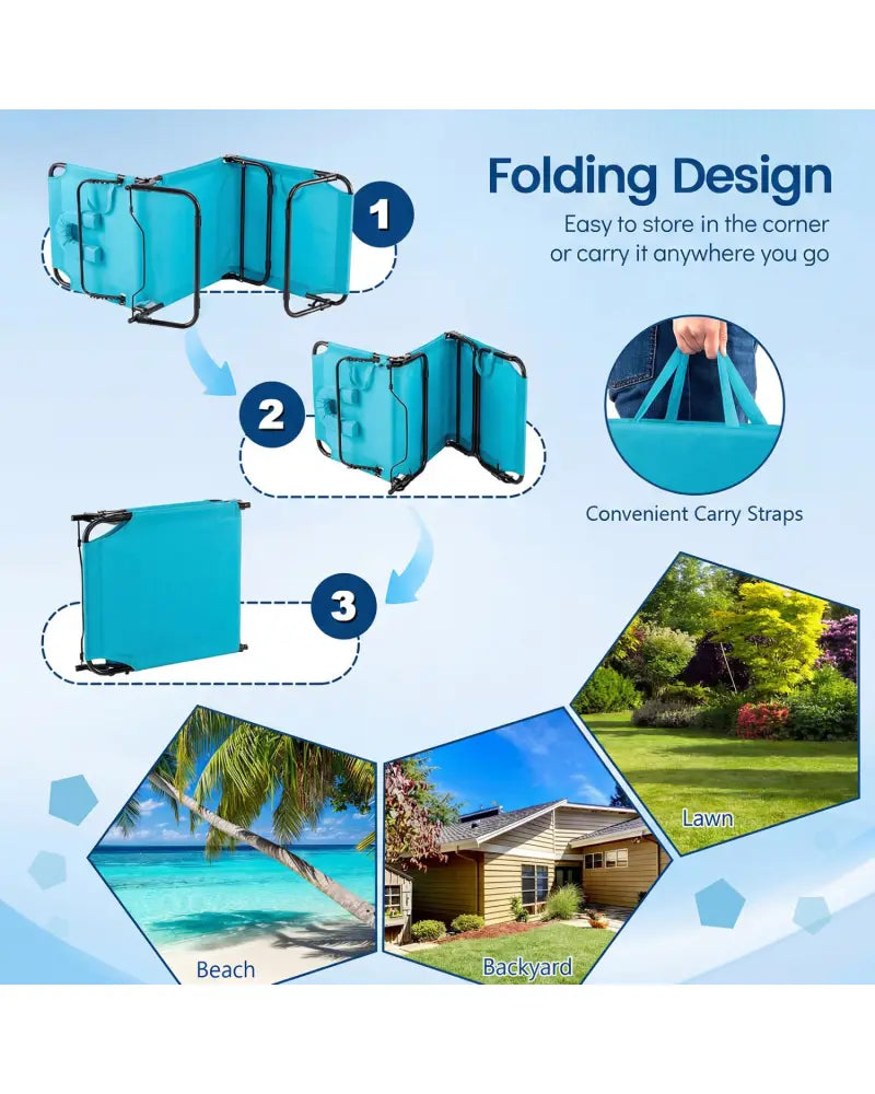 Set of 2 Folding Face Down Tanning Chair with Face Hole 3 Removable Pillows-Navy - Navy - Outdoor Chaise Lounges