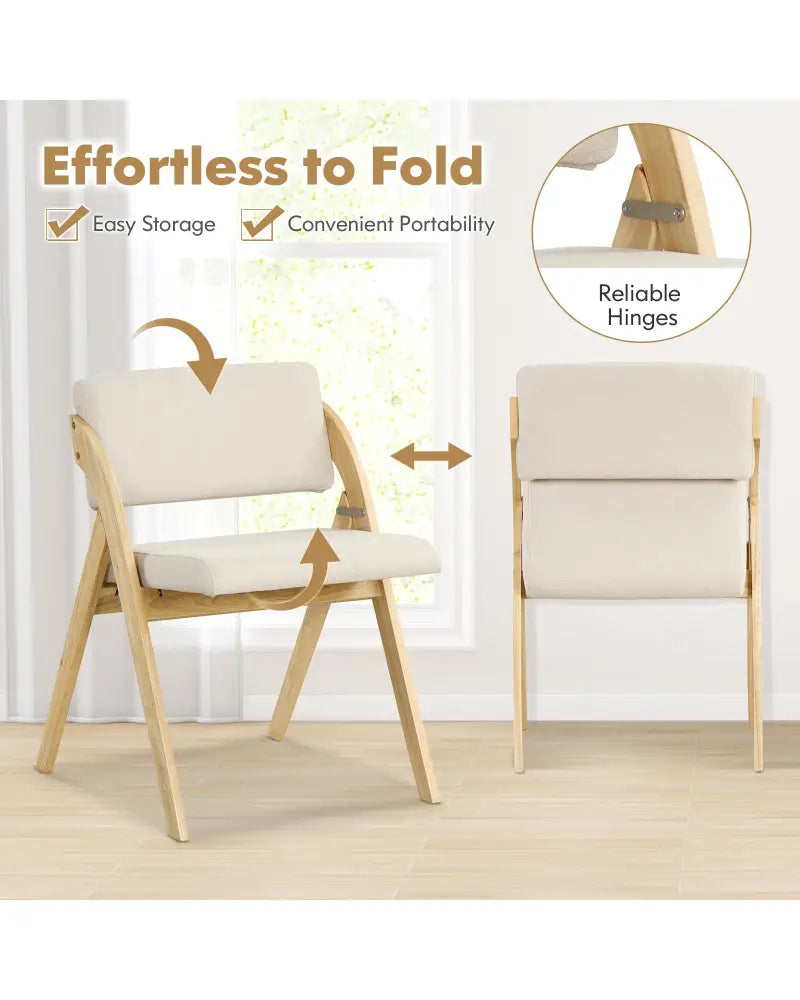 Set of 2 Folding Kitchen Dining Chairs with Rubber Wood Legs-Natural - Natural - Dining Chairs