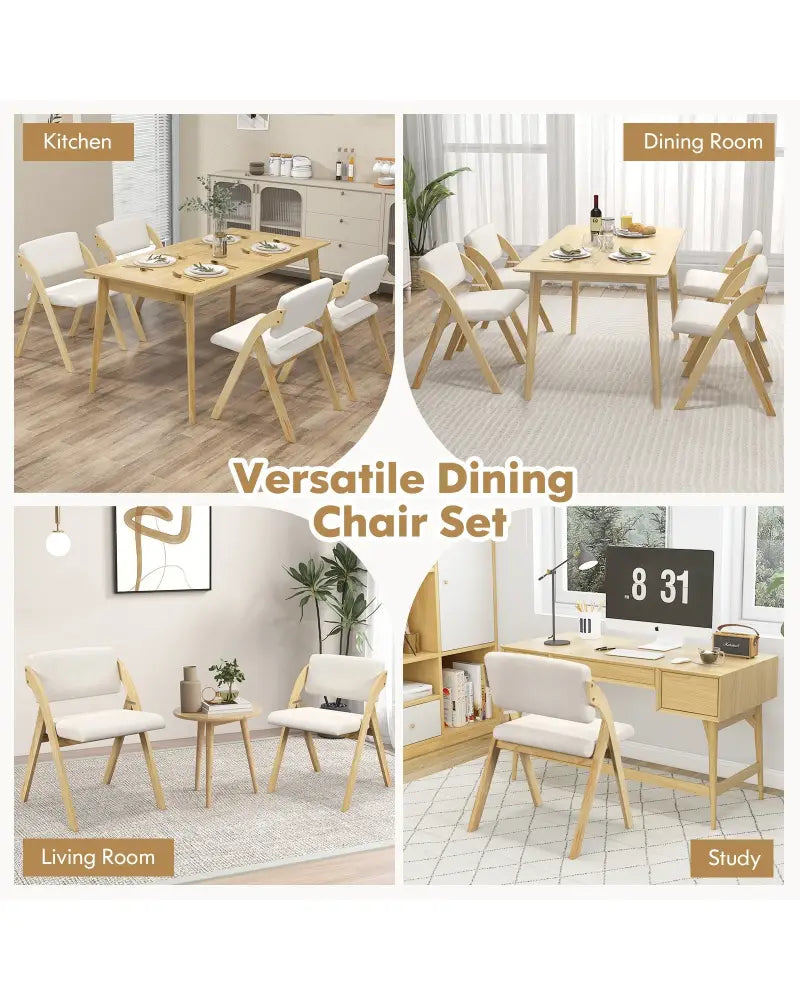 Set of 2 Folding Kitchen Dining Chairs with Rubber Wood Legs-Natural - Natural - Dining Chairs