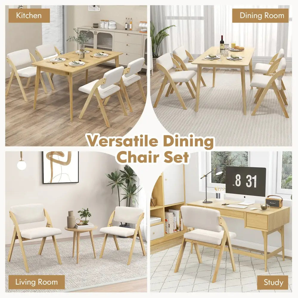 Set of 2 Folding Kitchen Dining Chairs with Rubber Wood Legs-Natural - Natural - Dining Chairs