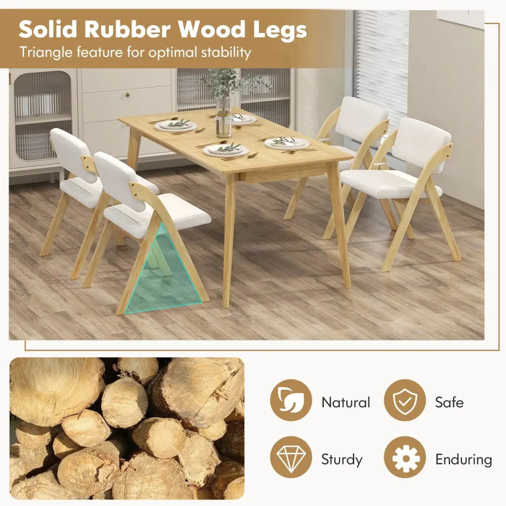 Set of 2 Folding Kitchen Dining Chairs with Rubber Wood Legs-Natural - Natural - Dining Chairs