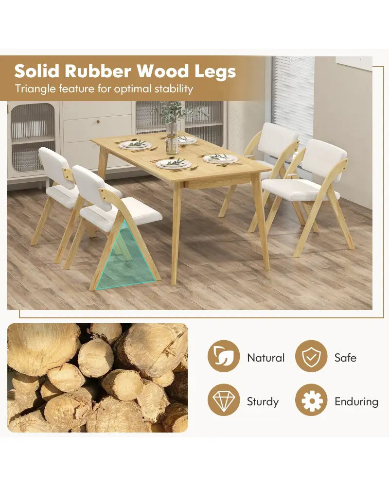 Set of 2 Folding Kitchen Dining Chairs with Rubber Wood Legs-Natural - Natural - Dining Chairs