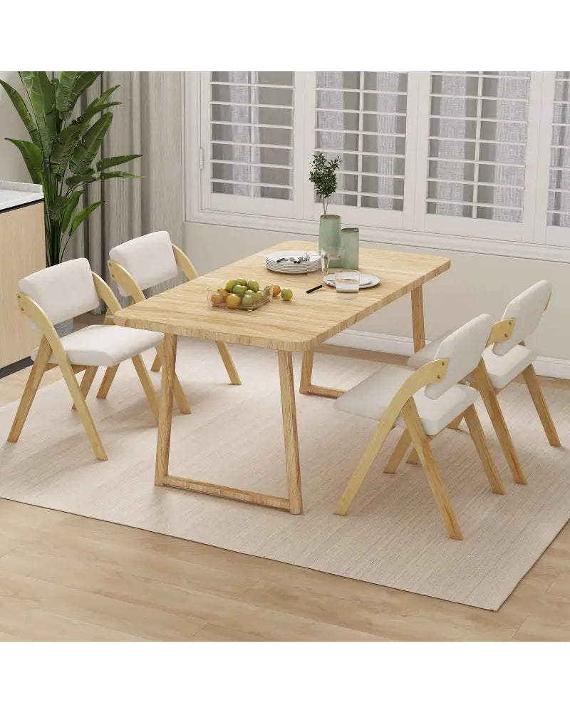 Set of 2 Folding Kitchen Dining Chairs with Rubber Wood Legs-Natural - Natural - Dining Chairs