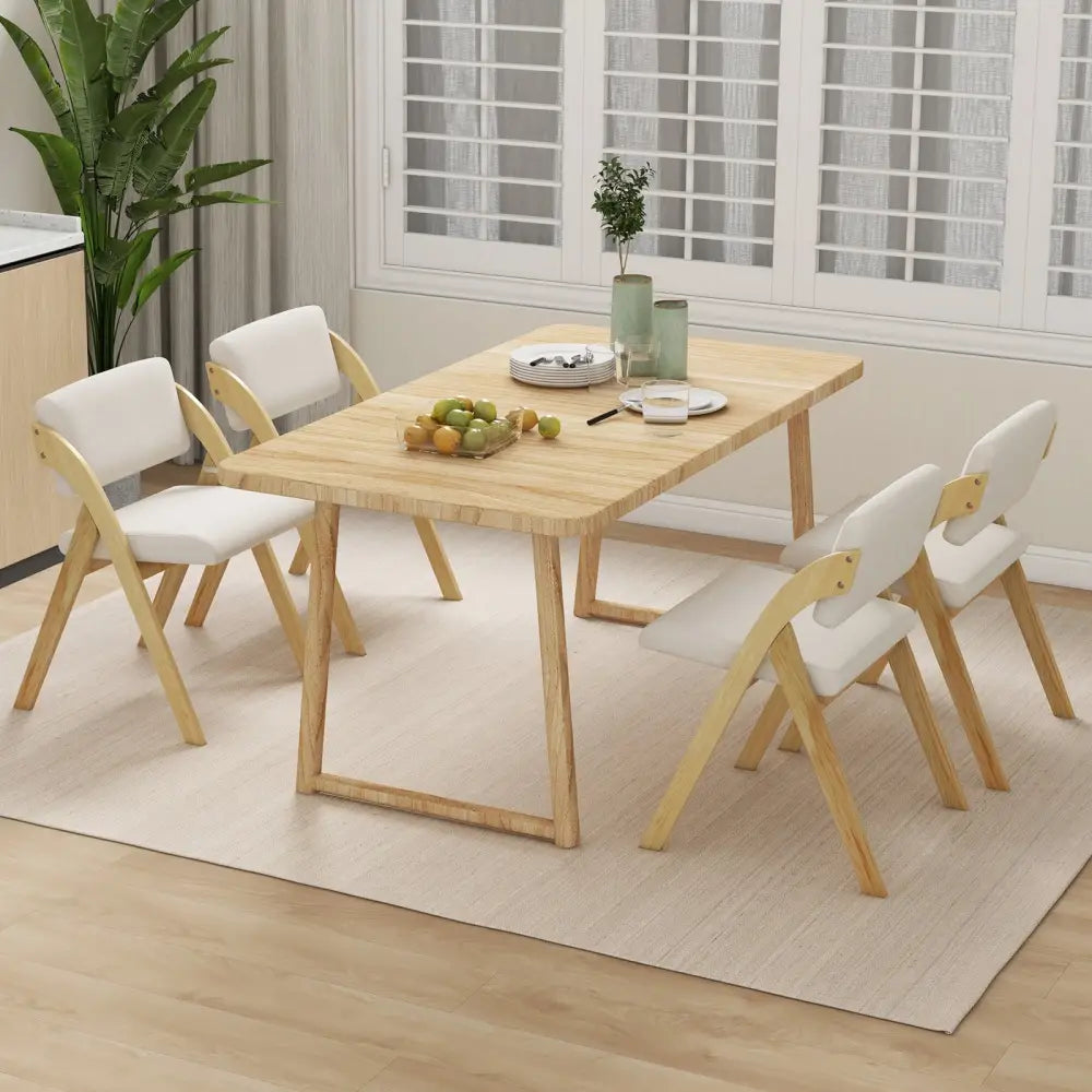 Set of 2 Folding Kitchen Dining Chairs with Rubber Wood Legs-Natural - Natural - Dining Chairs