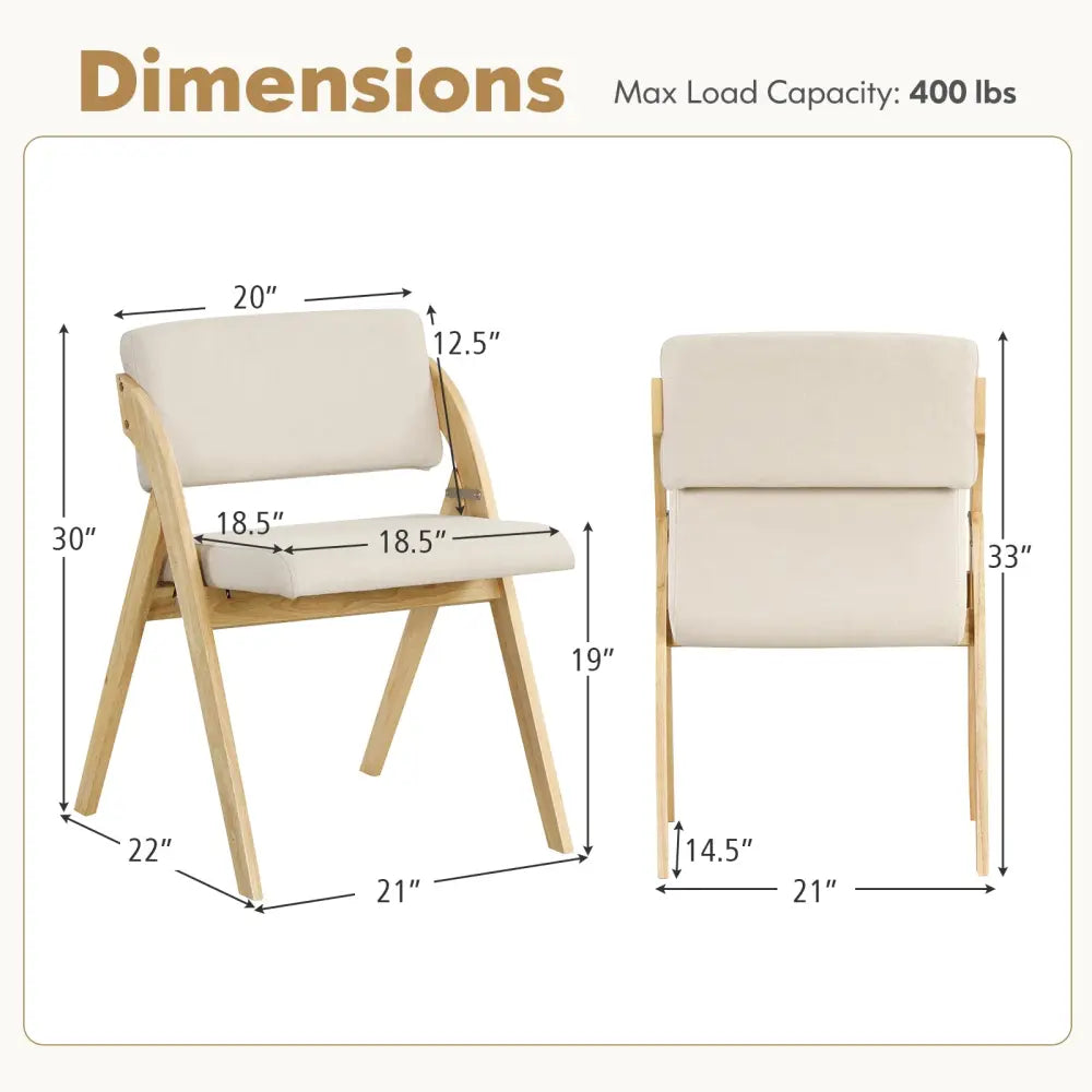 Set of 2 Folding Kitchen Dining Chairs with Rubber Wood Legs-Natural - Natural - Dining Chairs
