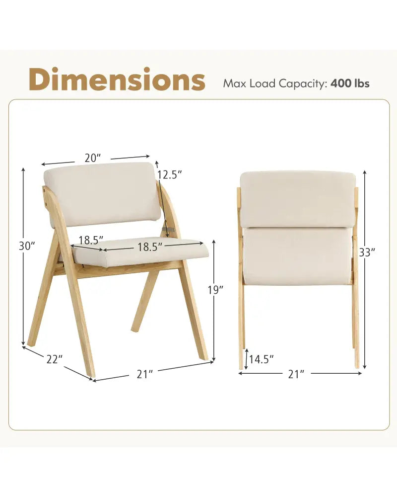 Set of 2 Folding Kitchen Dining Chairs with Rubber Wood Legs-Natural - Natural - Dining Chairs