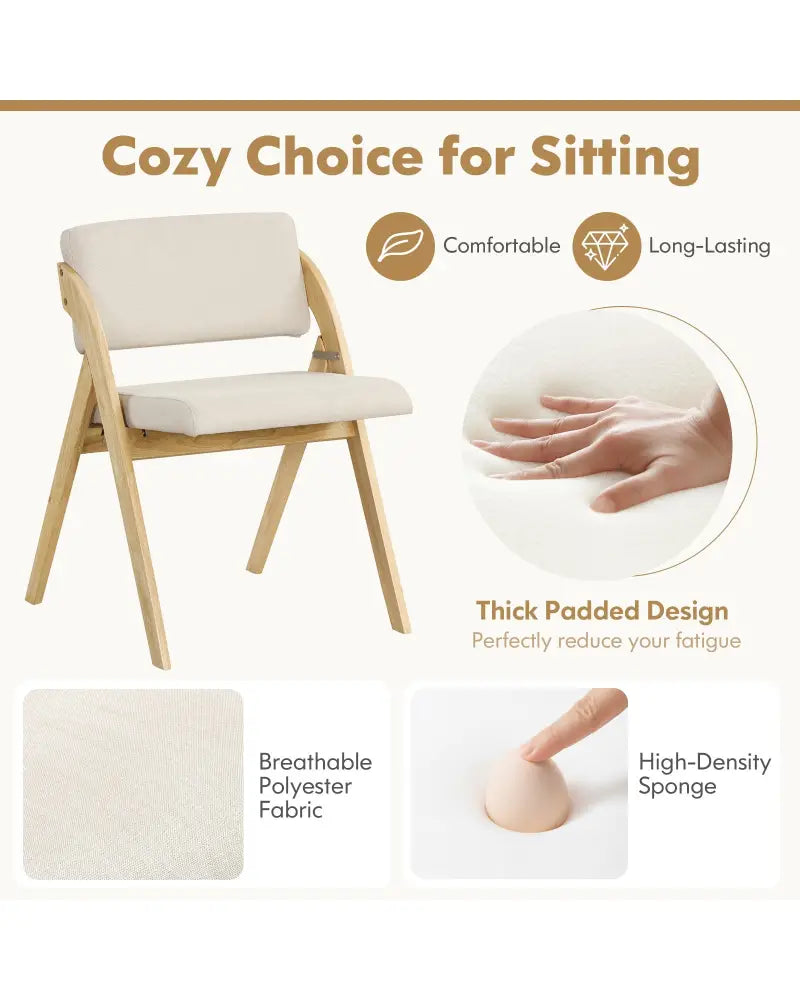 Set of 2 Folding Kitchen Dining Chairs with Rubber Wood Legs-Natural - Natural - Dining Chairs