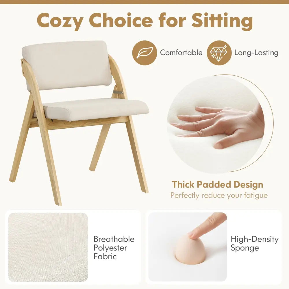 Set of 2 Folding Kitchen Dining Chairs with Rubber Wood Legs-Natural - Natural - Dining Chairs