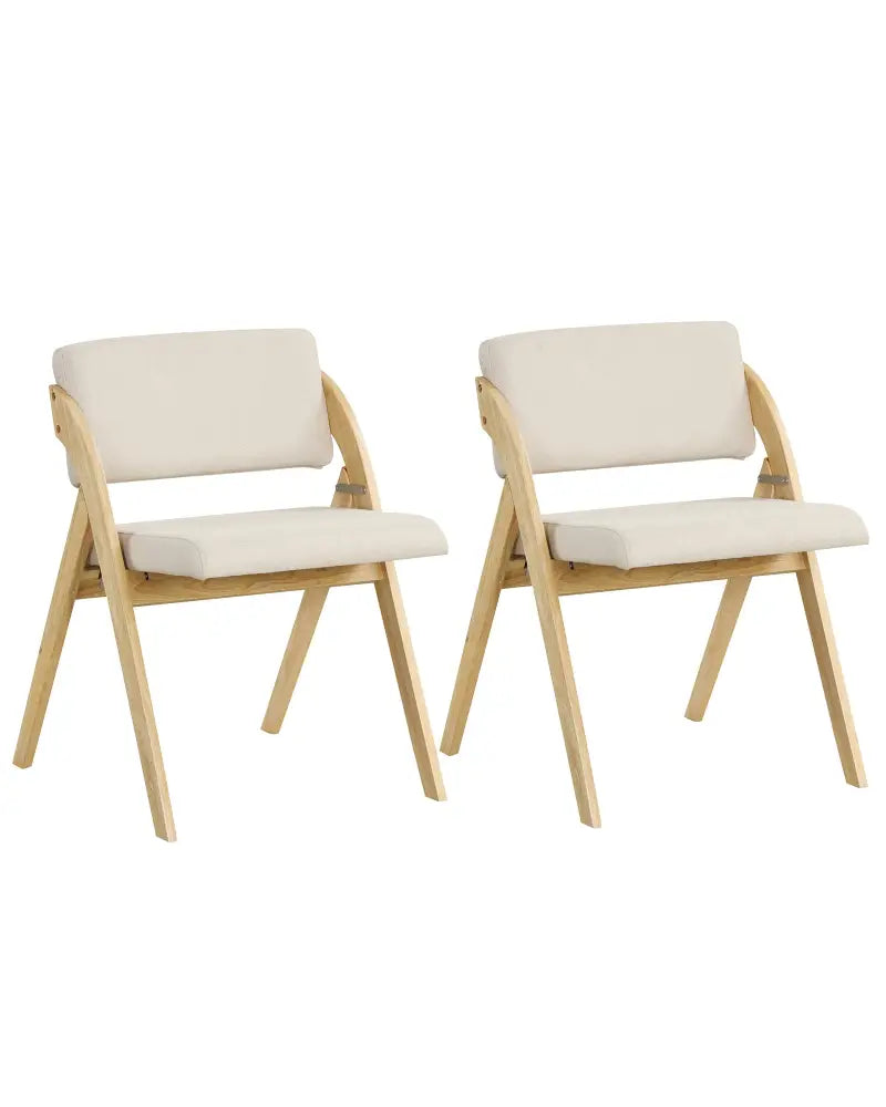 Set of 2 Folding Kitchen Dining Chairs with Rubber Wood Legs-Natural - Natural - Dining Chairs