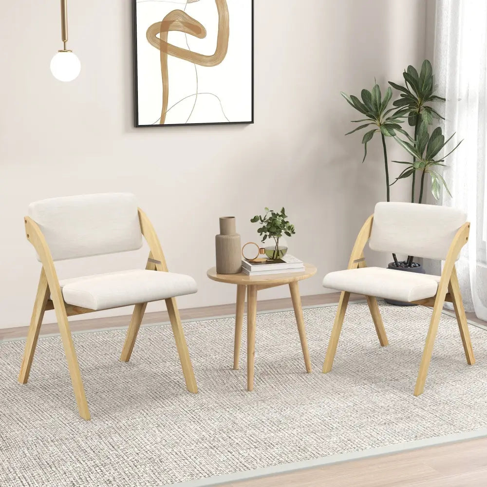 Set of 2 Folding Kitchen Dining Chairs with Rubber Wood Legs-Natural - Natural - Dining Chairs