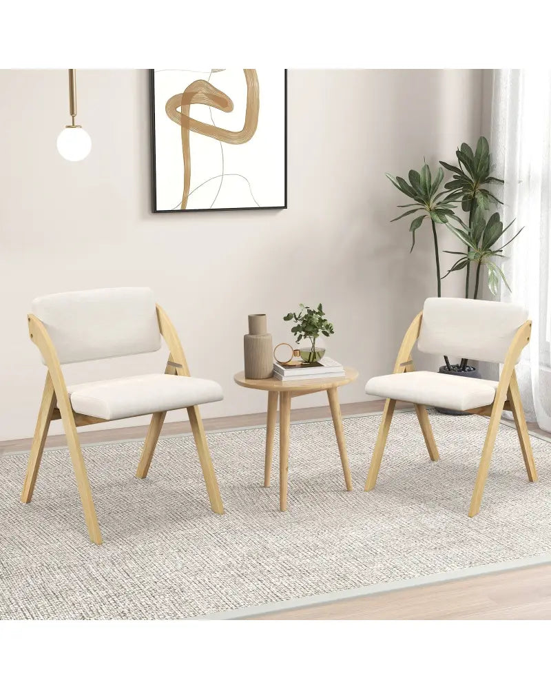 Set of 2 Folding Kitchen Dining Chairs with Rubber Wood Legs-Natural - Natural - Dining Chairs