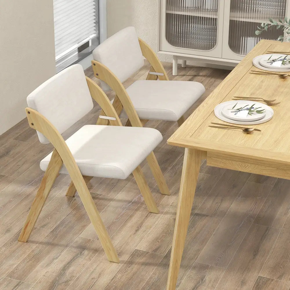 Set of 2 Folding Kitchen Dining Chairs with Rubber Wood Legs-Natural - Natural - Dining Chairs