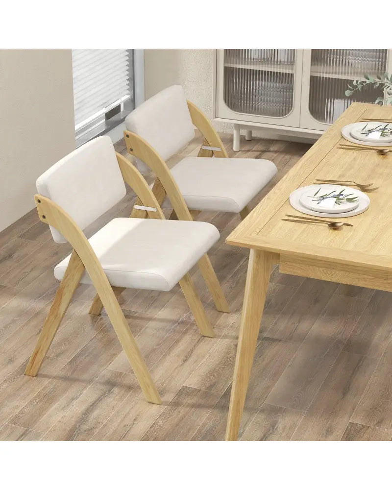 Set of 2 Folding Kitchen Dining Chairs with Rubber Wood Legs-Natural - Natural - Dining Chairs