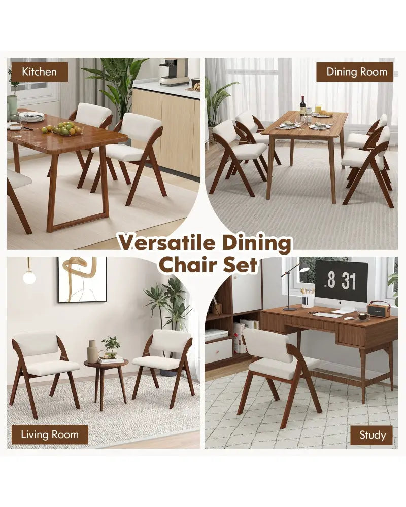 Set of 2 Folding Kitchen Dining Chairs with Rubber Wood Legs-Walnut - Walnut - Dining Chairs