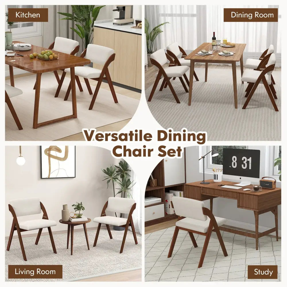 Set of 2 Folding Kitchen Dining Chairs with Rubber Wood Legs-Walnut - Walnut - Dining Chairs