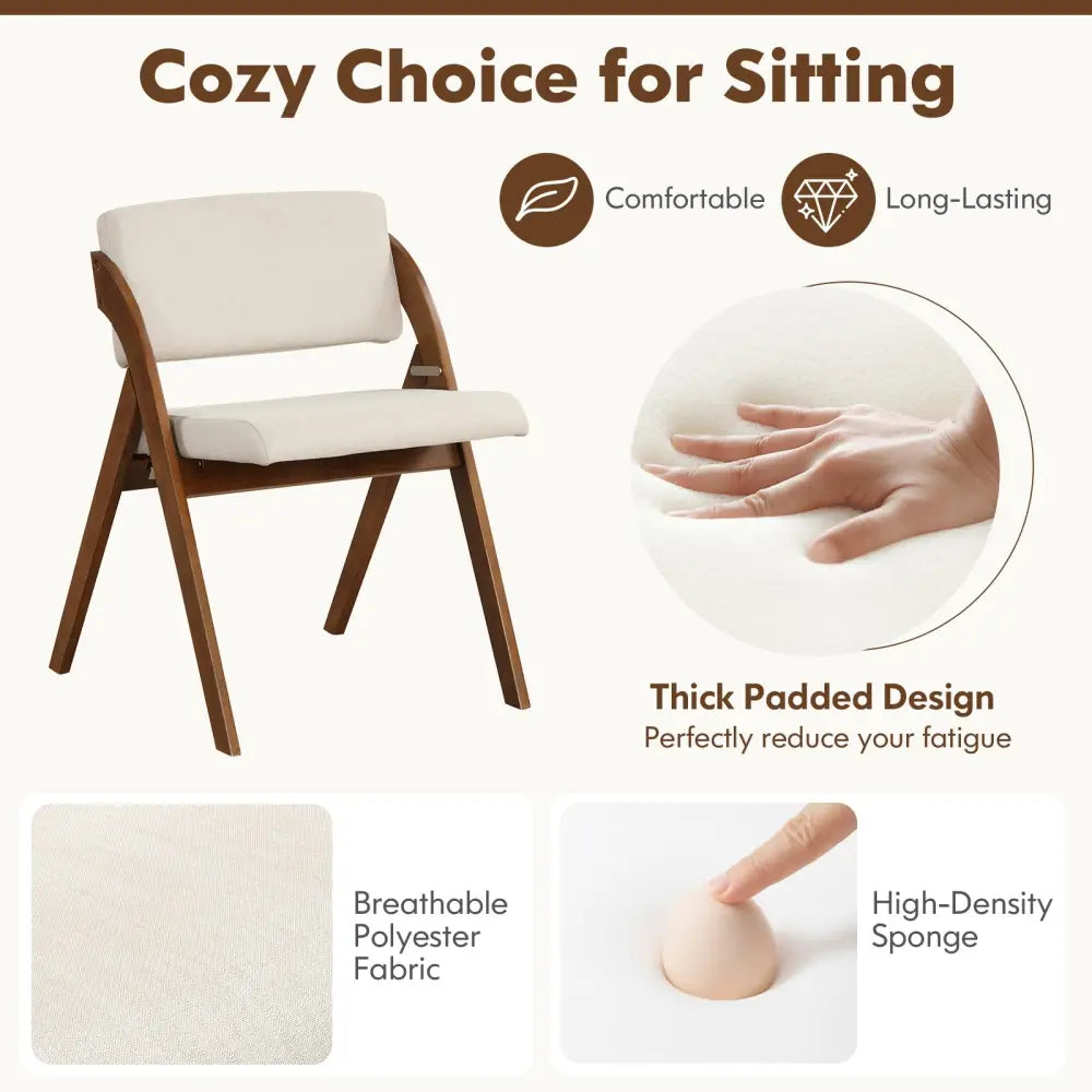 Set of 2 Folding Kitchen Dining Chairs with Rubber Wood Legs-Walnut - Walnut - Dining Chairs