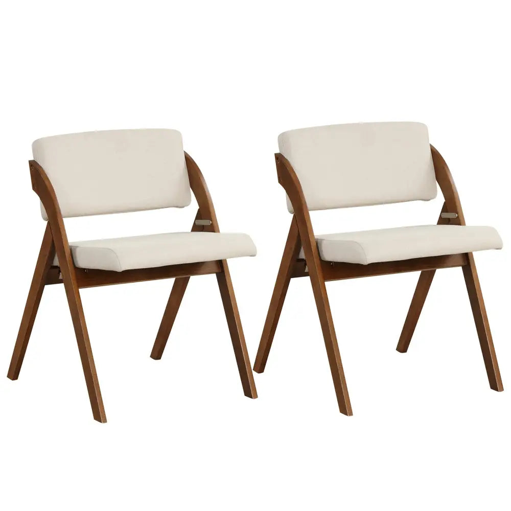 Set of 2 Folding Kitchen Dining Chairs with Rubber Wood Legs-Walnut - Walnut - Dining Chairs