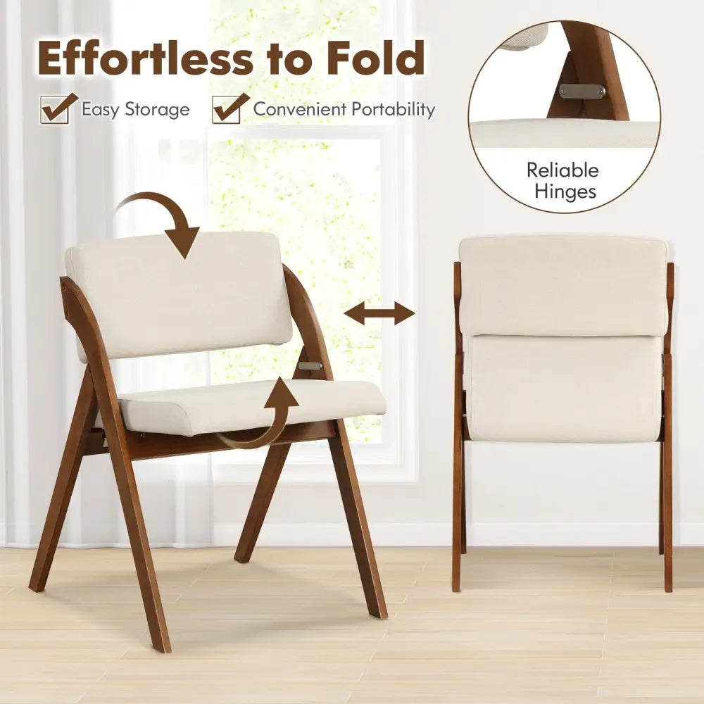 Set of 2 Folding Kitchen Dining Chairs with Rubber Wood Legs-Walnut - Walnut - Dining Chairs