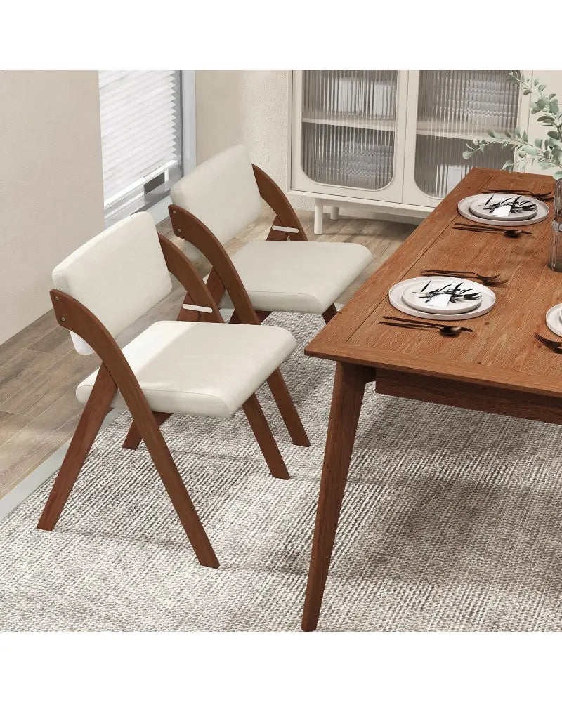 Set of 2 Folding Kitchen Dining Chairs with Rubber Wood Legs-Walnut - Walnut - Dining Chairs