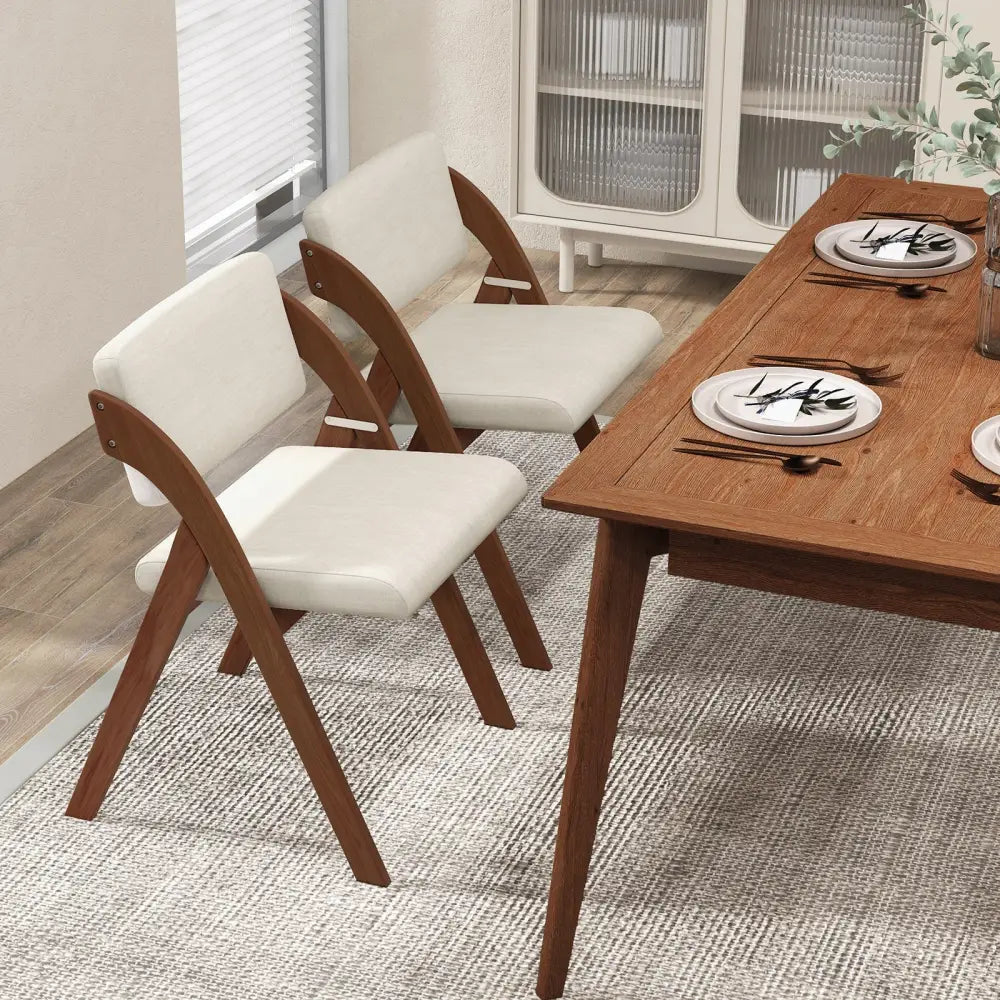 Set of 2 Folding Kitchen Dining Chairs with Rubber Wood Legs-Walnut - Walnut - Dining Chairs