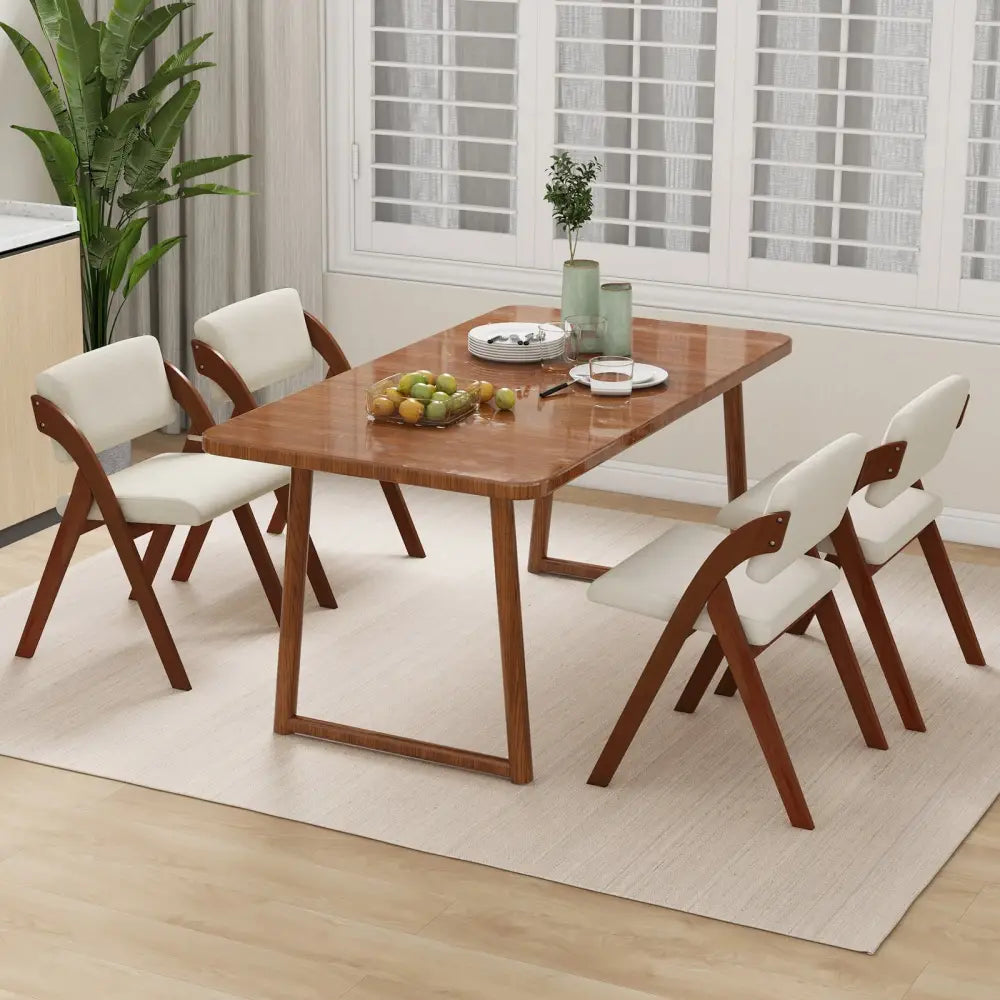 Set of 2 Folding Kitchen Dining Chairs with Rubber Wood Legs-Walnut - Walnut - Dining Chairs