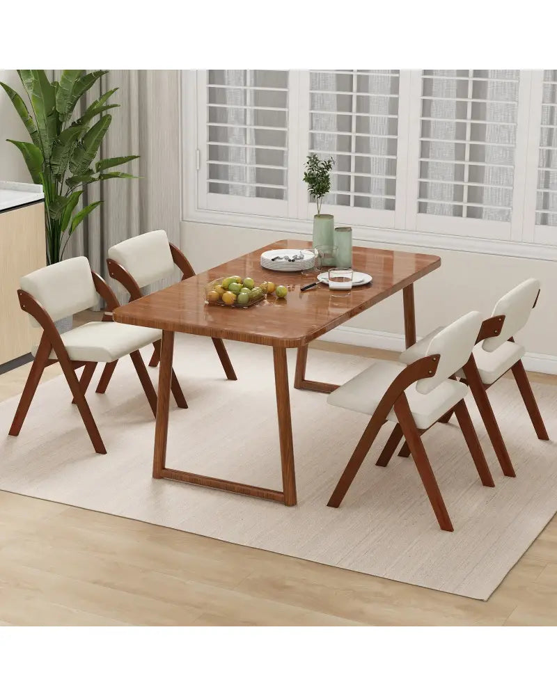 Set of 2 Folding Kitchen Dining Chairs with Rubber Wood Legs-Walnut - Walnut - Dining Chairs