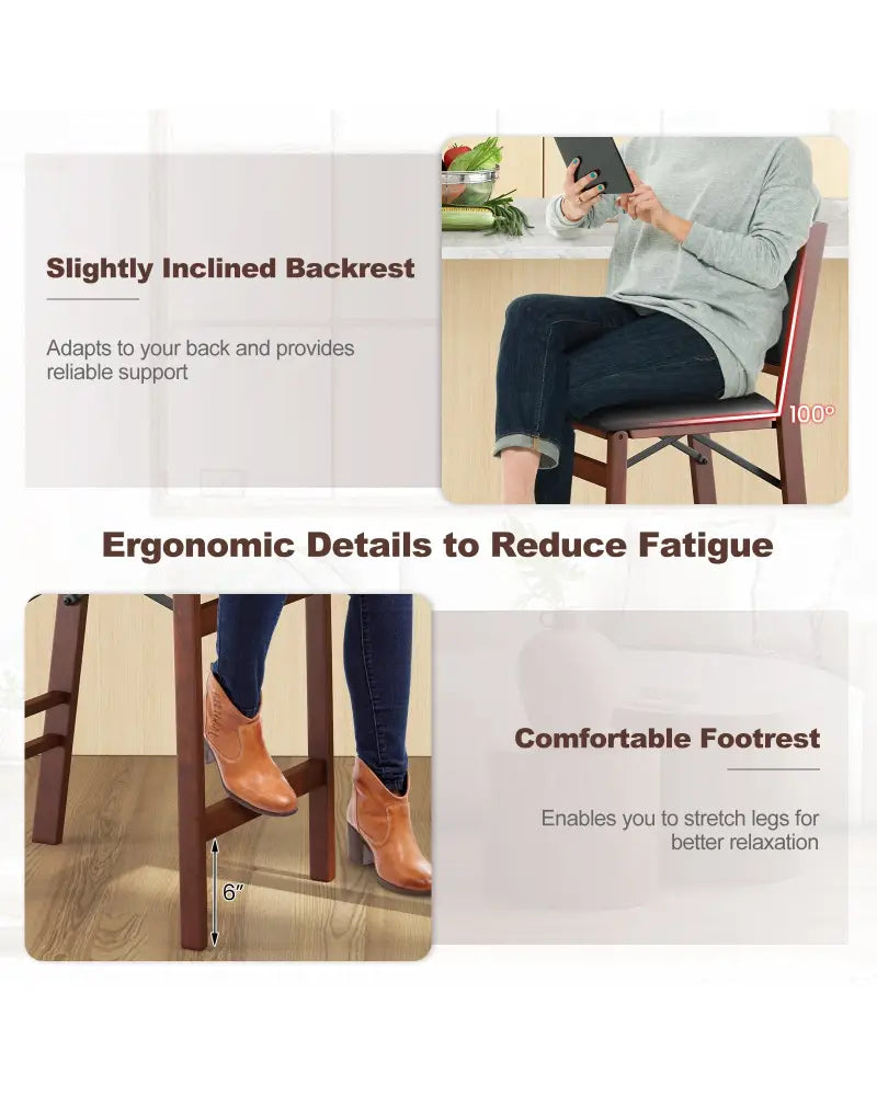 Set of 2 Folding Kitchen Island Stool with Rubber Wood Legs-Brown - Brown - Bar Stools