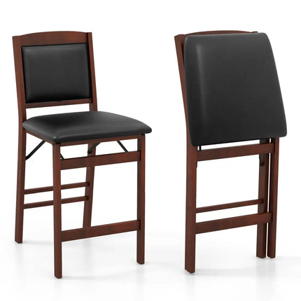 Set of 2 Folding Kitchen Island Stool with Rubber Wood Legs-Brown - Brown - Bar Stools