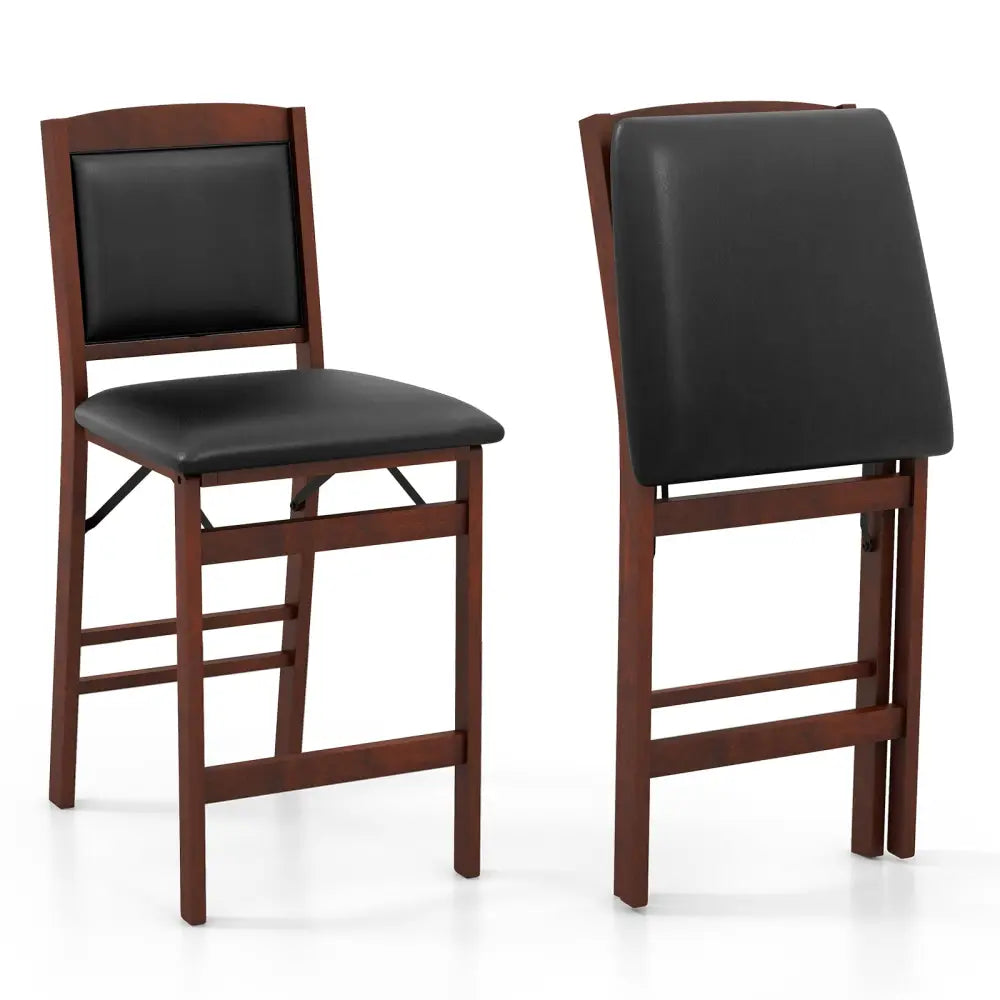 Set of 2 Folding Kitchen Island Stool with Rubber Wood Legs-Brown - Brown - Bar Stools