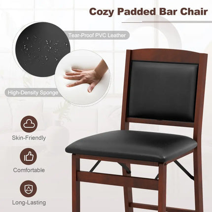 Set of 2 Folding Kitchen Island Stool with Rubber Wood Legs-Brown - Brown - Bar Stools