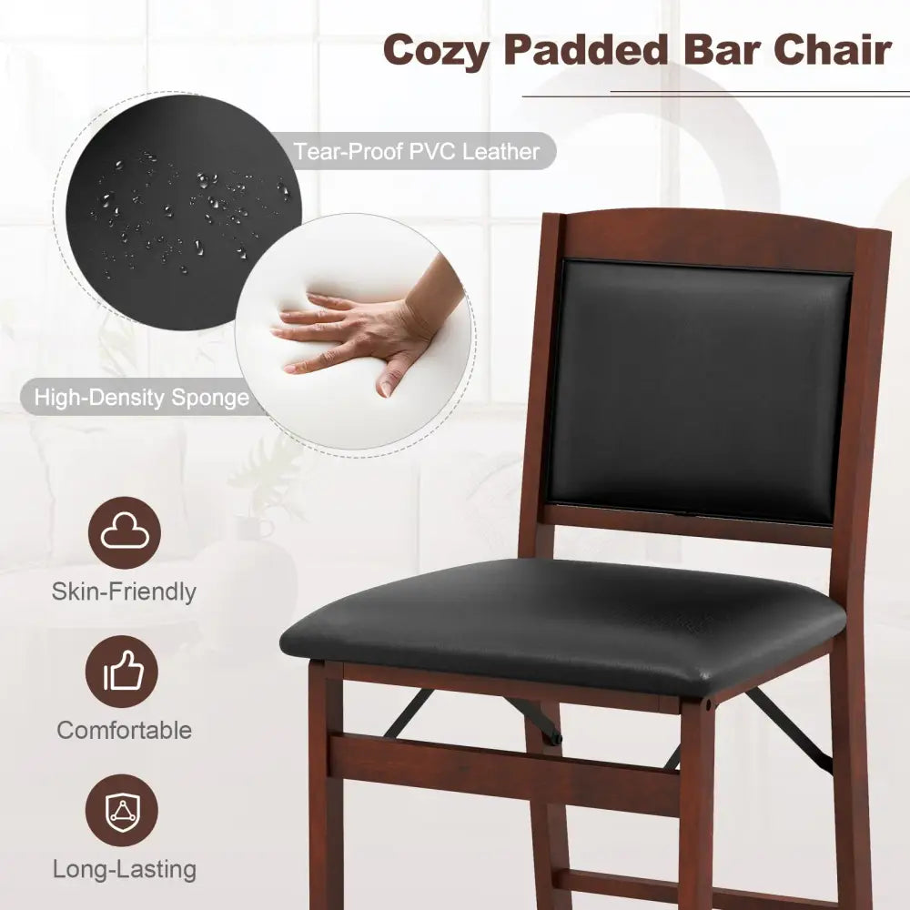 Set of 2 Folding Kitchen Island Stool with Rubber Wood Legs-Brown - Brown - Bar Stools