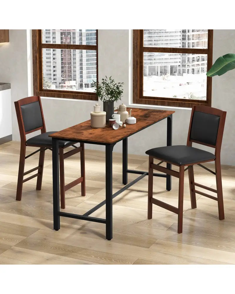 Set of 2 Folding Kitchen Island Stool with Rubber Wood Legs-Brown - Brown - Bar Stools