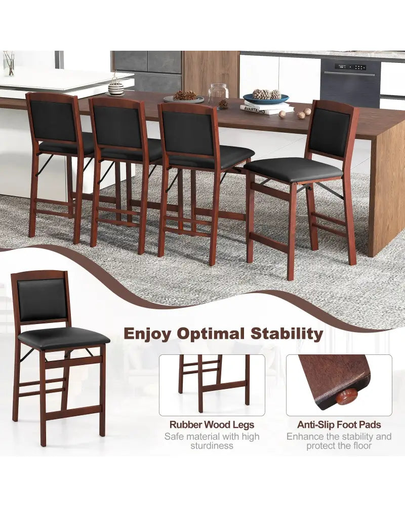 Set of 2 Folding Kitchen Island Stool with Rubber Wood Legs-Brown - Brown - Bar Stools