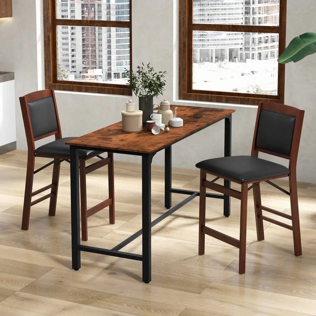 Set of 2 Folding Kitchen Island Stool with Rubber Wood Legs-Brown - Brown - Bar Stools