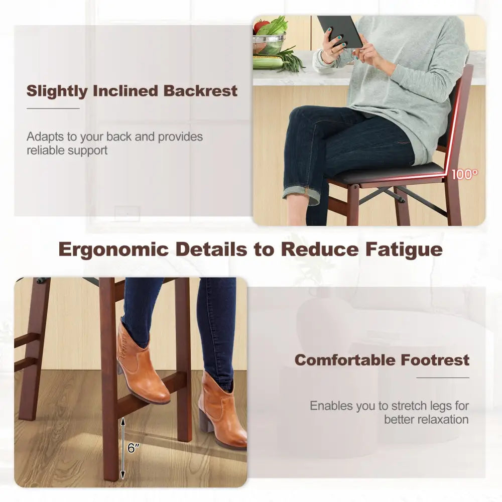 Set of 2 Folding Kitchen Island Stool with Rubber Wood Legs-Brown - Brown - Bar Stools