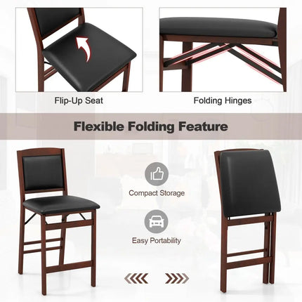 Set of 2 Folding Kitchen Island Stool with Rubber Wood Legs-Brown - Brown - Bar Stools
