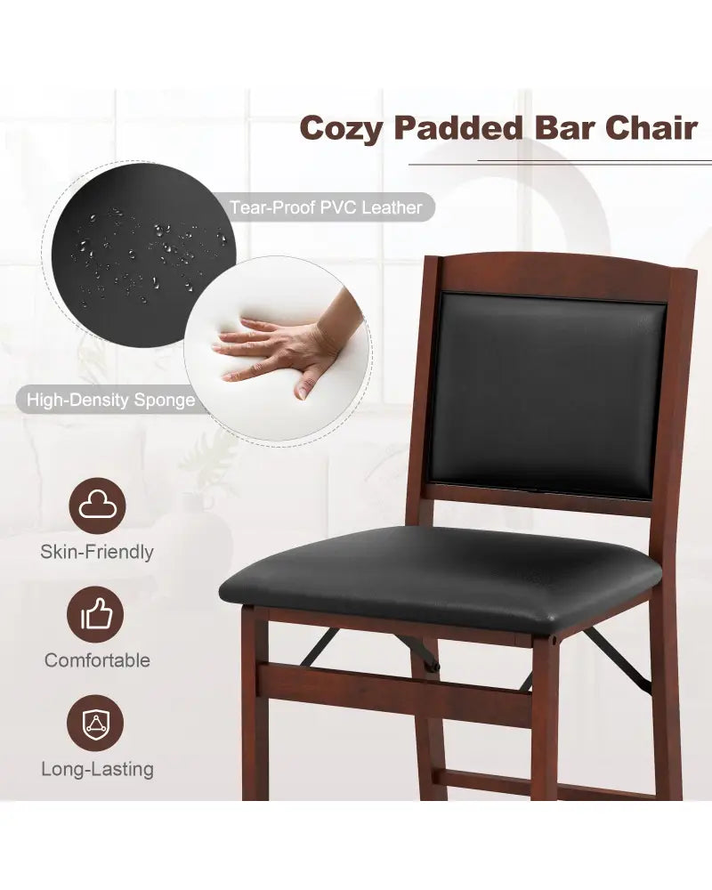Set of 2 Folding Kitchen Island Stool with Rubber Wood Legs-Brown - Brown - Bar Stools
