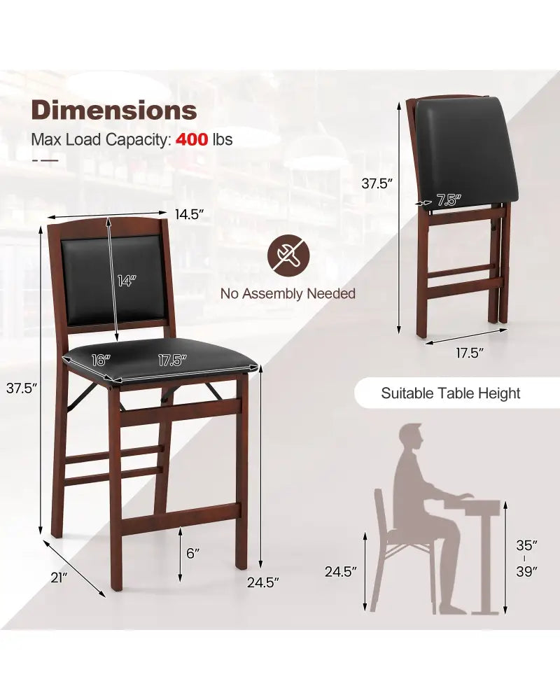 Set of 2 Folding Kitchen Island Stool with Rubber Wood Legs-Brown - Brown - Bar Stools