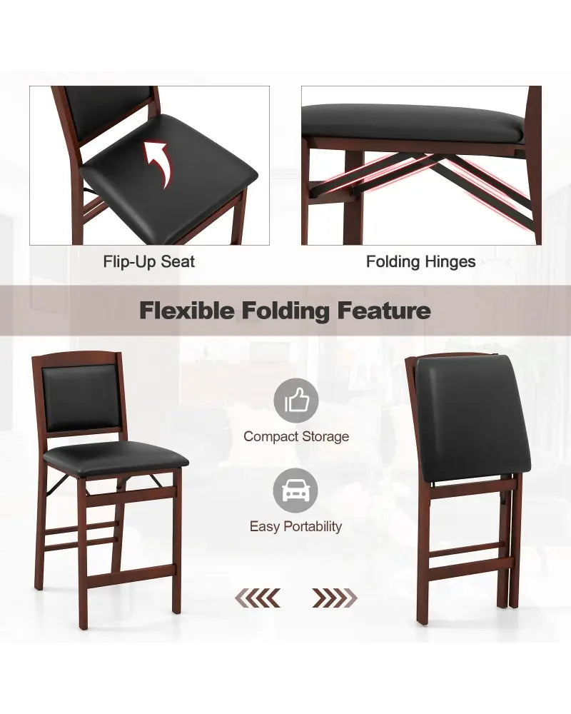 Set of 2 Folding Kitchen Island Stool with Rubber Wood Legs-Brown - Brown - Bar Stools