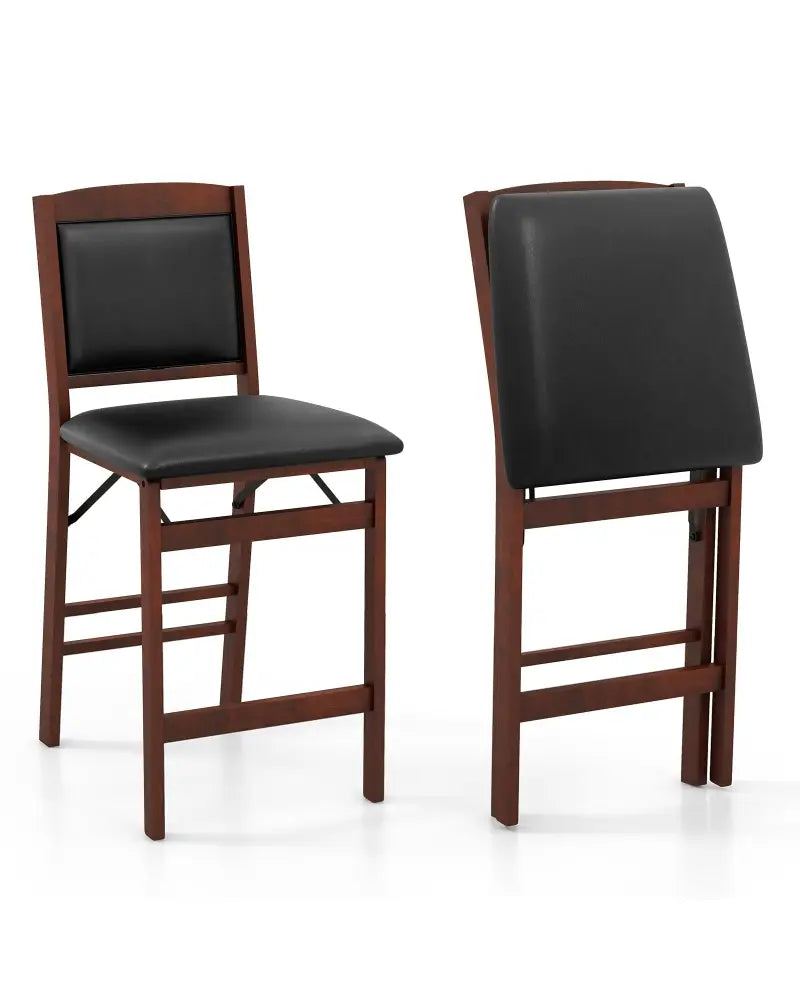 Set of 2 Folding Kitchen Island Stool with Rubber Wood Legs-Brown - Brown - Bar Stools